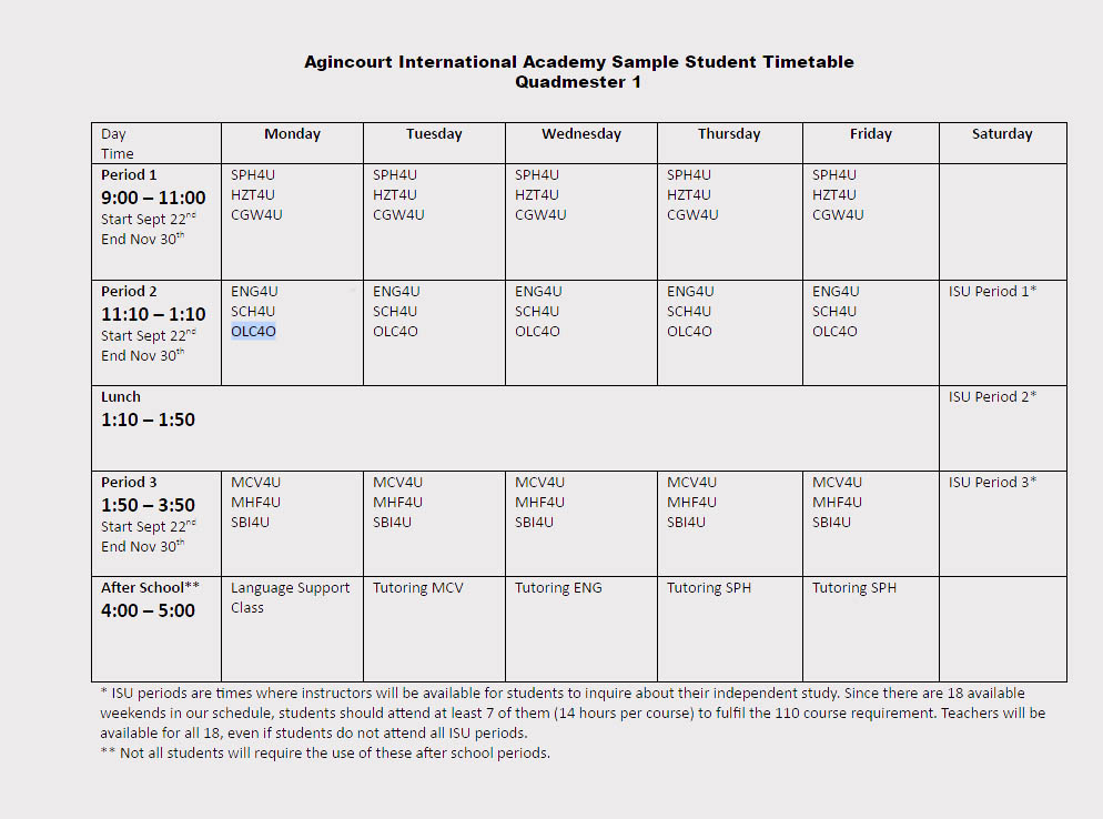 school weekly calendar